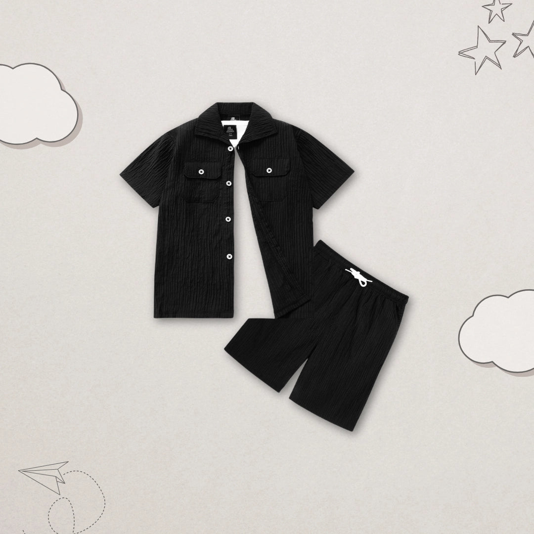 TEXTURED BLACK SHIRT CO-ORD SET-3 PIECE