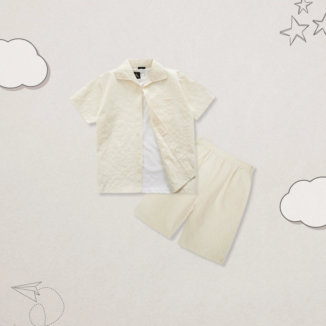 TEXTURED OFF WHITE SHIRT CO-ORD SET-3 PIECE