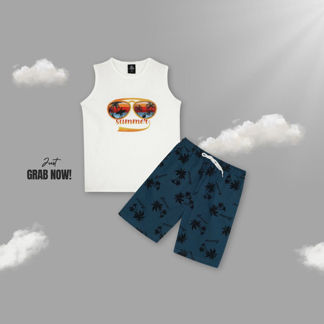 WHITE SUMMER SANDO-SET