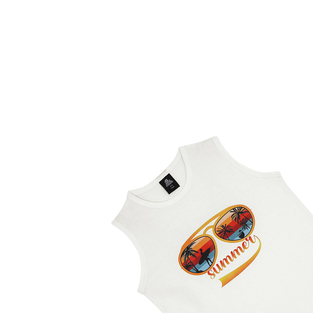 WHITE SUMMER SANDO-SET