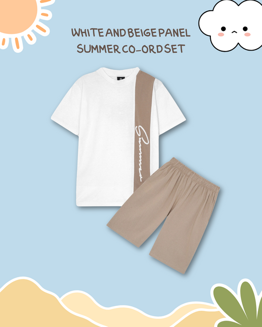 WHITE AND BEIGE PANEL SUMMER CO-ORD SET
