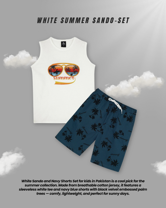 WHITE SUMMER SANDO-SET