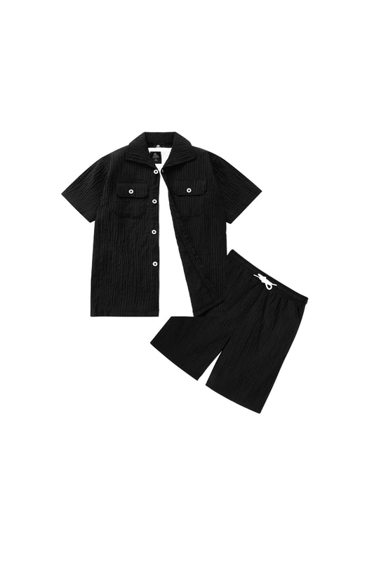 TEXTURED BLACK SHIRT CO-ORD SET-3 PIECE