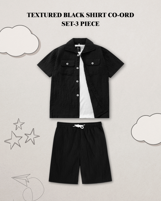 TEXTURED BLACK SHIRT CO-ORD SET-3 PIECE