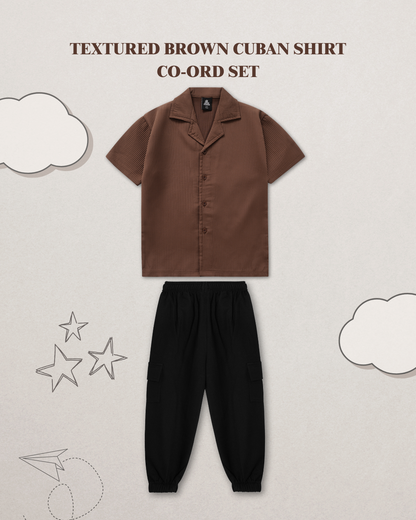 TEXTURED BROWN CUBAN SHIRT CO-ORD SET