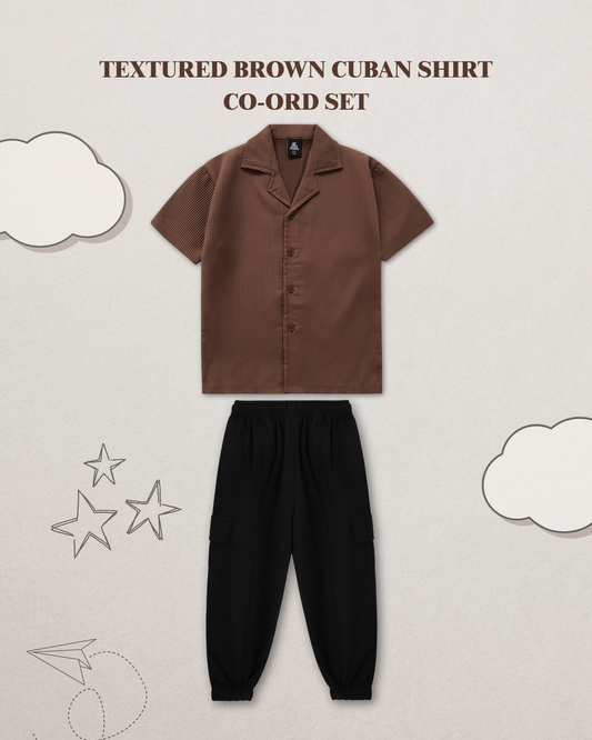 TEXTURED BROWN CUBAN SHIRT CO-ORD SET