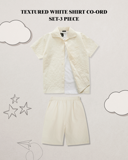 TEXTURED OFF WHITE SHIRT CO-ORD SET-3 PIECE