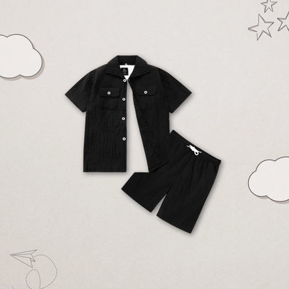 TEXTURED BLACK SHIRT CO-ORD SET-3 PIECE