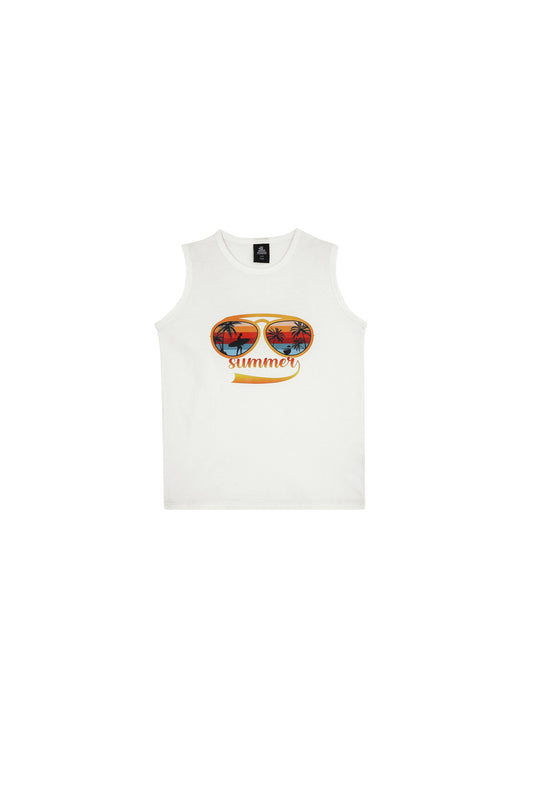 WHITE SUMMER SANDO-SET