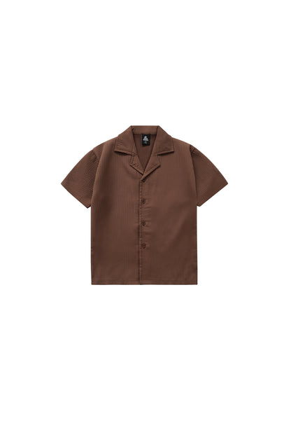 TEXTURED BROWN CUBAN SHIRT CO-ORD SET