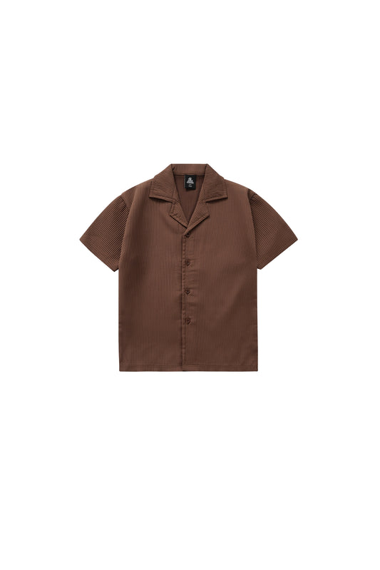 TEXTURED BROWN CUBAN SHIRT CO-ORD SET