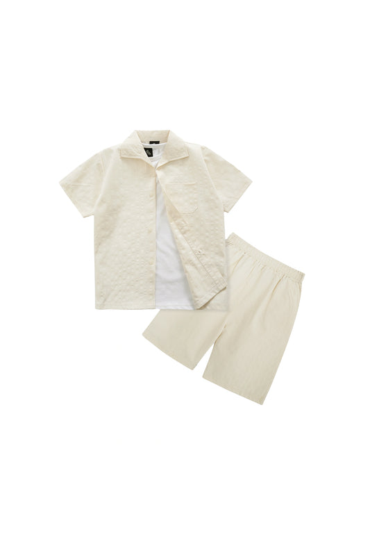 TEXTURED OFF WHITE SHIRT CO-ORD SET-3 PIECE